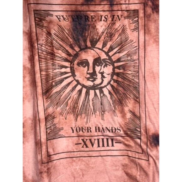 SHEIN Tie Dye Sun Moon Graphic T Shirt Brown Oversized Short Sleeve Size L - Picture 3 of 4